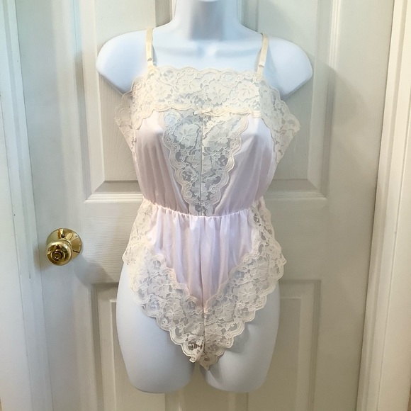 jcpenney Other - Like-New Vintage JC Penny Pink Satin Lace Teddy Lingerie - S